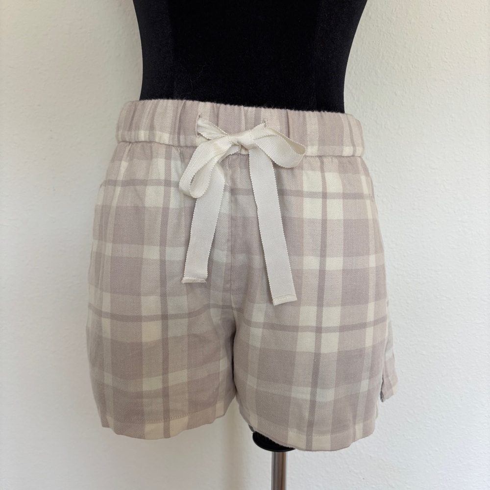 Abercrombie & Fitch Flannel Sleep Shorts Cream Plaid